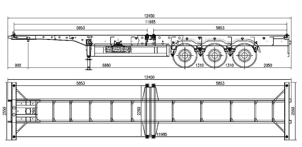 3 оси скелет полуприцеп чертеж