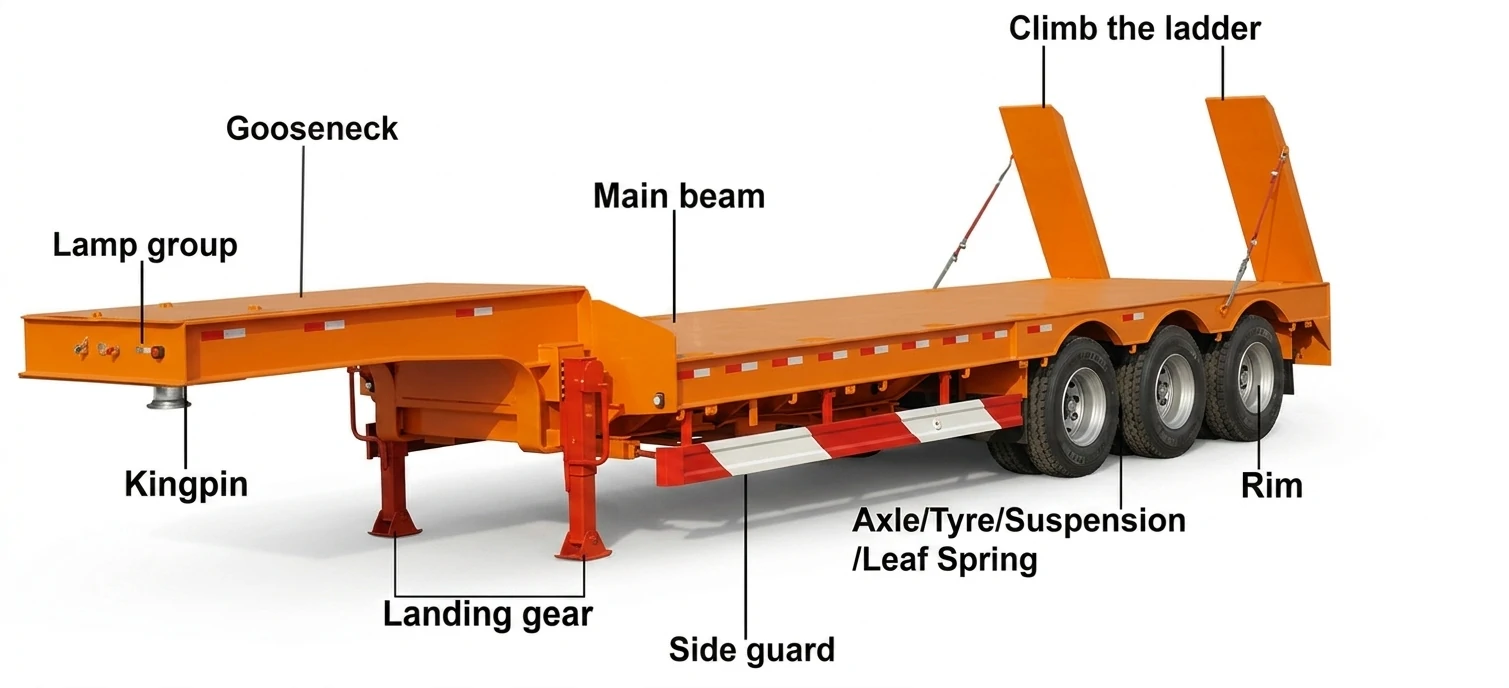 Lowbed Semi Trailer with High Tensile Q345B Steel Main Beam