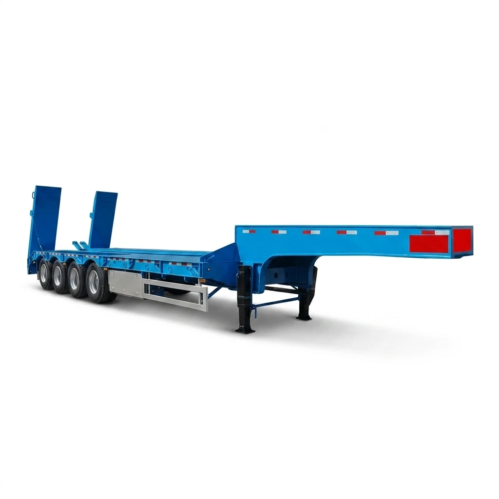 Semirremolque de plataforma plana y plataforma abatible para el transporte de maquinaria pesada y de gran tonelaje Semirremolque de plataforma plana y plataforma abatible para el transporte de maquinaria pesada y de gran tonelaje